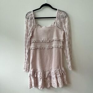 Saylor Womens Floral Demetria Eyelet Long Sleeve Lilac Mini Dress Medium NWT